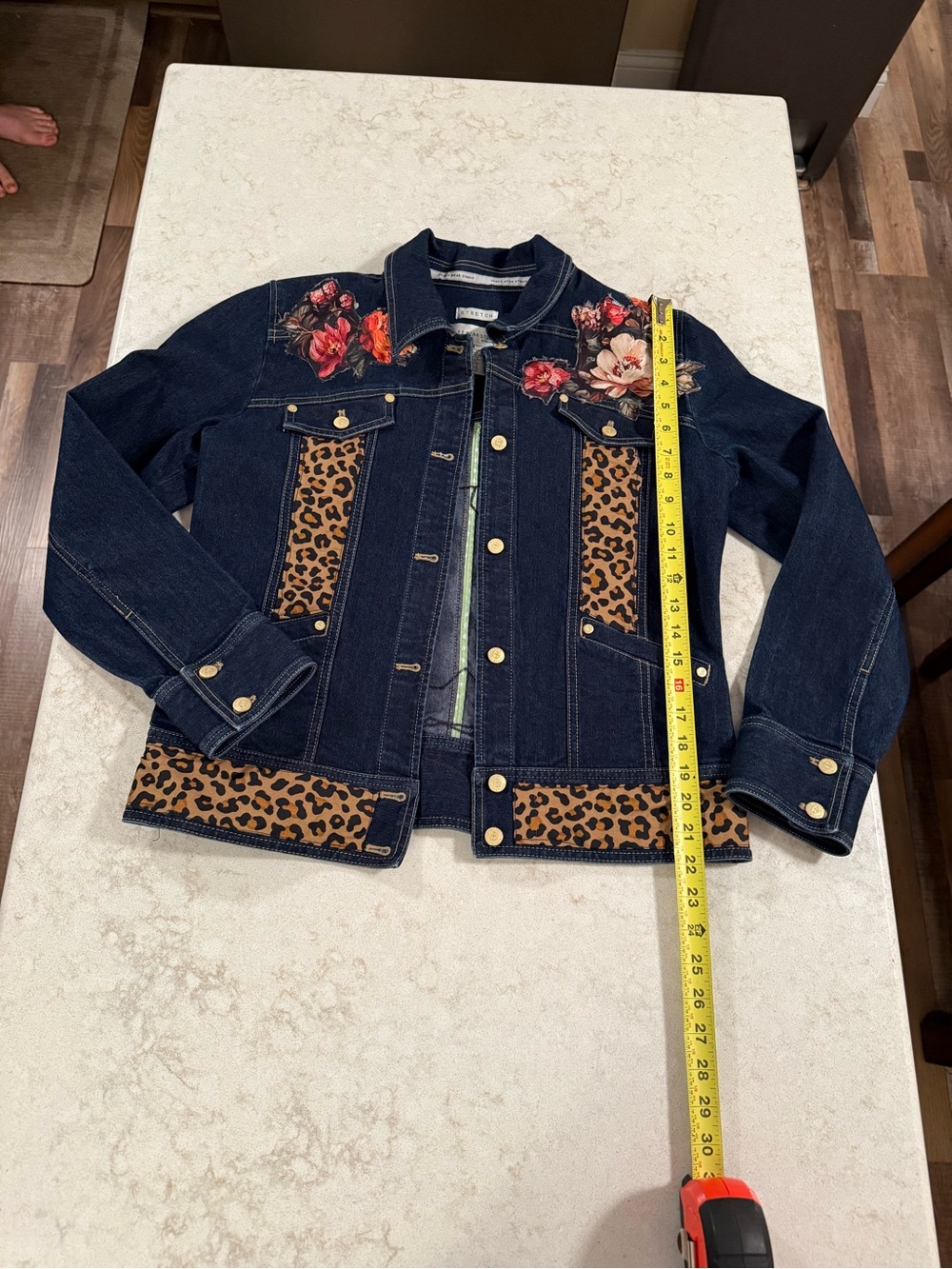 UpCycled Dark Denim Women’s Jacket with Embroidered Peacock & Floral Motif - Picture 3 of 5